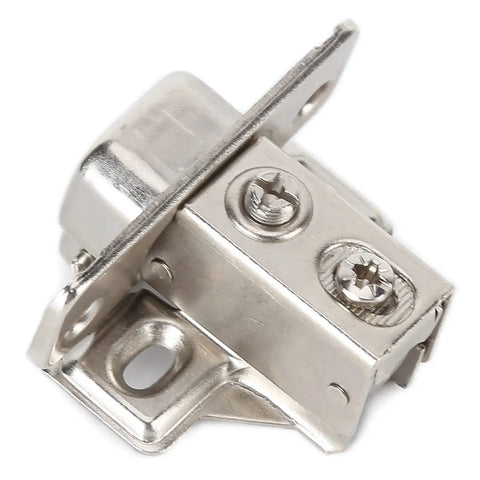 Close-up of 35mm Hydraulic Short Arm Corner Cabinet Hinge for Frameless Cabinets with beefy zinc alloy build and screws visible