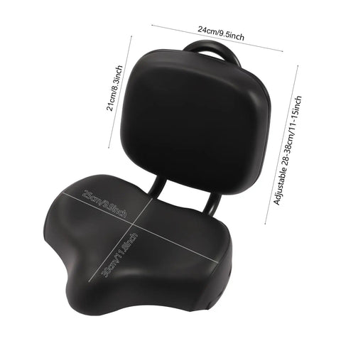 Ultra Wide Bike Seat With Backrest For Men And Women, Extra Comfortable Cushioned Padded Saddle For Tricycles And E Bikes, Universal Fit, Soft Foam, Back Support, Stable Ride, Black, PU leather, 29.2x24x35 cm