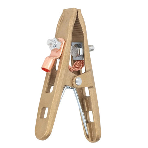 Heavy Duty 500 Amp Brass A Shape Welding Ground Clamp With Mighty Grip For Mig Mma Tig Arc Jobs, brass material, detailed clamp design.