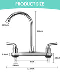 Heavy Duty Rv Kitchen Faucet With Chrome Finish And Abs Body Built Tough Offers Two Levers Plus Eight Inch Base showing dimensions 9.8 inch height, 12.6 inch width.
