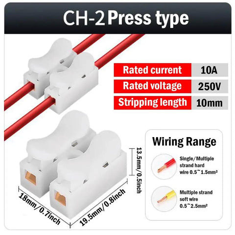 500 Pack 2 Pin 10A 220V Push Wire Connectors Quick Connect Spring Terminal Blocks For LED Strip Lights DIY Friendly No Solder Easy Install Barrier Block Wiring Clamp Durable White PVC Insulated with wiring diagram