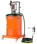 Heavy Duty Pneumatic Grease Gun 6000 Psi High Pressure Oil Injector on a wheeled cart for trucks and shop machines.