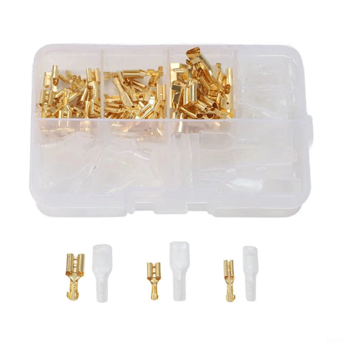 Premium 120-Piece Spade Connector Kit With Secure Copper Wire Terminals For Autos And Appliances. Easy Crimp Design In 2.8mm, 4.8mm, And 6.3mm Sizes To Keep Your Audio Or Electrical Systems Rocking Smoothly Every Single Day Without Any Hiccups Or. copper spade terminals in plastic storage case