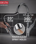 Ophelia Chrome Kitchen Faucet With Pull Down Sprayer, Modern Single Hole Sink Faucet showing 20" hose and flexible design