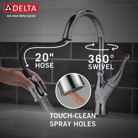 Ophelia Chrome Kitchen Faucet With Pull Down Sprayer, Modern Single Hole Sink Faucet showing 20" hose and flexible design