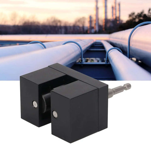 Portable Impact Power Assisted Crimper For Duct And Pipe in front of industrial pipes.