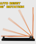 Durable 28 Inch AR500 Auto Reset Popper Target for pistol and rifle shooting showing 90-degree rotation mechanism in orange finish.