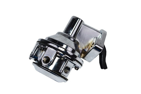 Beefed-Up Inline Mechanical Fuel Pump For Chevy And GMC Small Block 262-400, Chrome Finish, 6 PSI, 80 GPH, 1/4 Inch NPT Inlet And Outlet