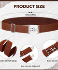 Brown elastic horse riding belt with hook buckle, 105cm length and 4cm width, showing adjustable features for stable comfort.