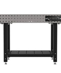 Heavy Duty Welding Fixture Table, 48X30 Inch Precision Workshop Workbench with black adjustable levelers and storage shelf.