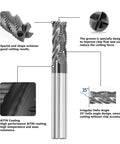 AYCHOLIZ 1/4-in solid carbide roughing end mill, 4-flute square end with AlTiN coating for alloy and hardened steels