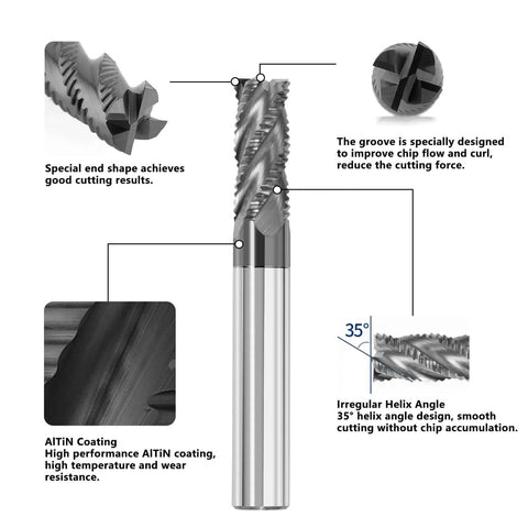 AYCHOLIZ 1/4-in solid carbide roughing end mill, 4-flute square end with AlTiN coating for alloy and hardened steels
