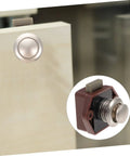 Keyless Push Button Door Latch Lock for RV Cabinets and Drawers, low profile silver button on wood, showcasing heavy-duty zinc alloy design.
