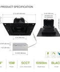 Trimless Recessed Ceiling Lights 4 Inch Led Downlight Fixture 18 Pack With Junction Box 5Cct Dimmable Selectable Color Tone black housing specifications and dimensions