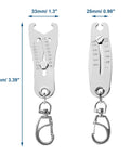 Bolt Size Finder Tool Keychain Gauge For DIY Mechanics Portable Stainless Steel Bolt And Nut Thread Size Checker Measures 5/16 To 1 Inch And 8 MM To 25 MM For Quick Fitment Checks showing front and side view with dimensions.