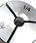 Close-up of R8 Round Collet Set 13 Piece Pro Grade Hardened And Precision Ground, 1/4 size with internal thread.