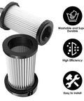 Top Shelf HEPA Pre Motor Vacuum Filters 2 Pack Kick Dust To The Curb High Efficiency Pleated Design shown from the side, washable filter.