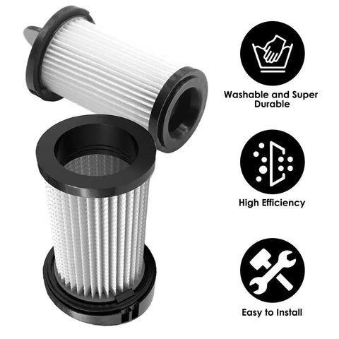 Top Shelf HEPA Pre Motor Vacuum Filters 2 Pack Kick Dust To The Curb High Efficiency Pleated Design shown from the side, washable filter.