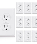 Tamper-Resistant Duplex Receptacle 15A 125V Wall Outlet With Wall Plate, Self-Grounding, Glossy White, Pack Of 10