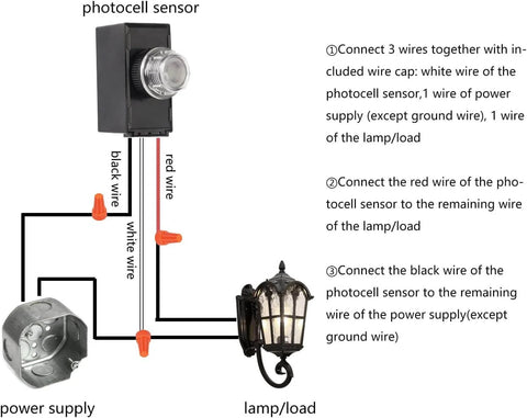 Wiring diagram for 2 Pack Dusk To Dawn Outdoor Lighting Sensor Switch With Wall Plate 120 To 277 Volt for exterior security lighting setup.