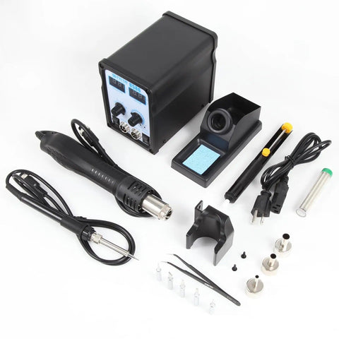 2 In 1 SMD Hot Air Rework Station With Digital Soldering Iron And Heat Gun Includes 5 Solder Tips Solder Sucker Solder Wire Kit