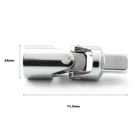 Heavy Duty Universal Joint Set With Flexible Ratchet Extension Bars In Quarter Inch Three Eighth And Half Inch Drive Chrome Vanadium Steel close-up of joint socket