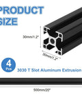 4 Pack 3030 T Slot Aluminum Extrusion 500mm European Standard Anodized Linear Rail Profile For 3D Printer Parts CNC DIY Projects Black Built Tough Lightweight And Ready For Quick Smooth Mess Free Assembly, 30x30mm size