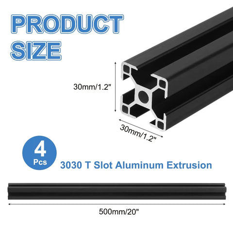 4 Pack 3030 T Slot Aluminum Extrusion 500mm European Standard Anodized Linear Rail Profile For 3D Printer Parts CNC DIY Projects Black Built Tough Lightweight And Ready For Quick Smooth Mess Free Assembly, 30x30mm size