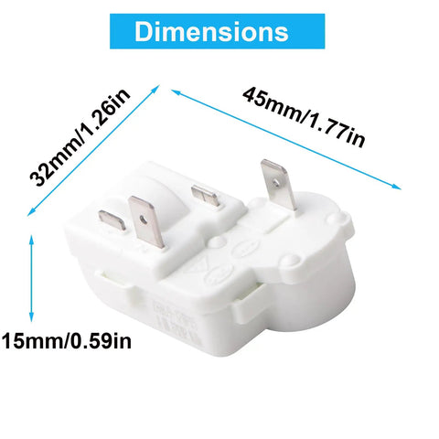 Dimensions of Two Pack 2 Pin PTC Starter Relay Replacement For Fridge Compressor Overload Protector Universal Fit