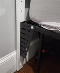 Heavy Duty Headboard Brackets For Metal Bed Frame With Adjustable Multi Slot Design and Secure Mounting Hardware showing attachment on bed frame.