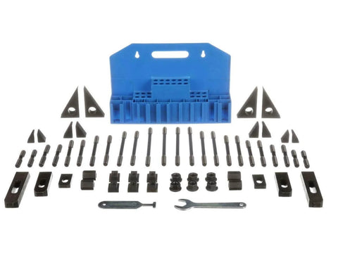 58 Piece Milling Machine Clamping Kit Built Tough With 7/16 Inch T Slot, 3/8-16 Studs, Forged Alloy Steel Step Blocks, T Nuts, Flange Nuts