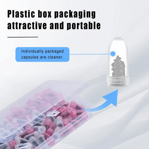 60 Piece Screw In Tire Repair Plugs Kit with Box, showcasing individual rubber plugs in portable plastic packaging.
