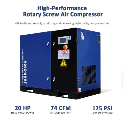GinGine 20 HP Rotary Screw Air Compressor Delivers A Solid 74 CFM At 125 PSI Powering Manufacturing Plants And Repair Shops With Reliable Continuous Duty Performance For Heavy Duty Industrial Applications