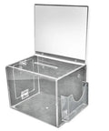 Clear acrylic part of Freestanding Lottery Box On A 40 Inch Pedestal With Lock And Key 11 Inch Wide Box With Sign Holder And 57 And Three Quarters Inches Tall For Raffles And Fundraisers