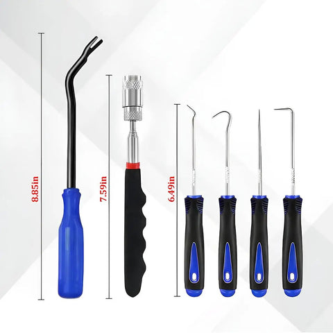 11 Piece Car Carbon Steel Precision Hook And Pick Set With Magnetic Telescoping Tool Kit Gearhead Favorite Gasket Scraper And Hose Puller Remover For Automotive Electronic Maintenance Blue measuring sizes.