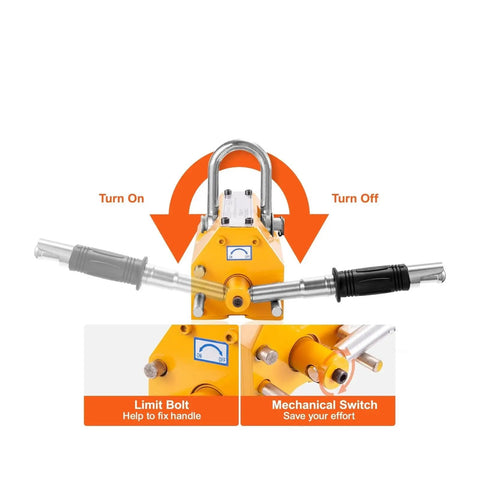 Real Deal Heavy Duty Permanent Magnetic Lifter With Beast Mode Grip And Slick Cordless U Loop Shackle Hook For Heavy Industrial Steel Plates And Scrap Lifting 1500Kg mechanical switch and limit bolt features