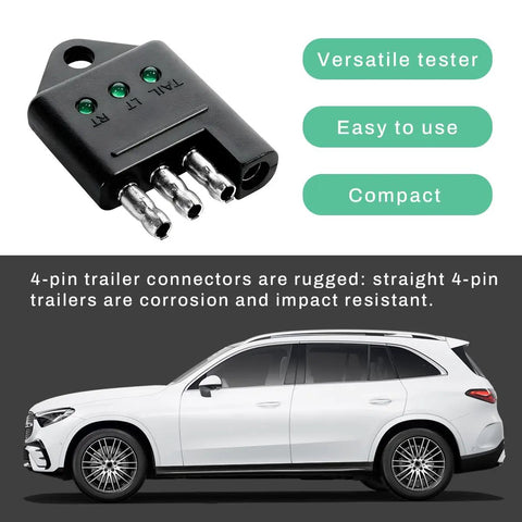 4 Pin Trailer Wiring Tester With LED Indicators, 4 Way Straight Connector For Flat Trailer Lights, Quick Continuity Test Circuit Tester, Pro Grade Durable Car Accessory For DIY Towing Wiring, black plastic 4-pin tester with LED lights
