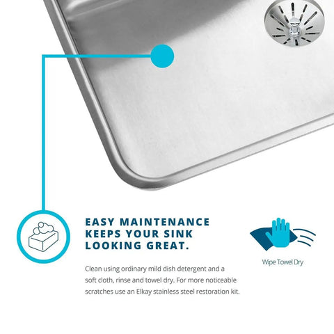 Lustertone Classic Single Bowl Drop In Stainless Steel Kitchen Sink with Perfect Drain Edgeless Drain visible corner