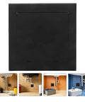 Slick Black Plastic Wall Access Panel Swings Open for Easy Inspections in tight spaces, shown with various plumbing setups.