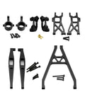 Built Like Steel 1/18 Scale Rc Car Suspension Kit Featuring Bombproof Aluminum C Hubs Front Lower And Rear Lower Arms Coupled With Precision Steering Cups Drop In Swap For Crawler Trucks components layout showing aluminum parts and hardware.
