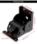 Industrial locking hinge for 90-degree foldable legs; black metal folding workbench bracket.