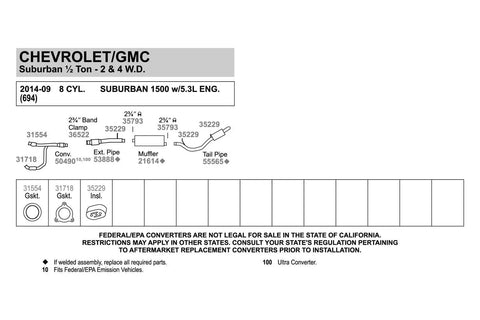 Diagram showing parts for Chevrolet Silverado 1500 exhaust system, including Heavy Duty Exhaust Clamp For Chevrolet Silverado 1500.
