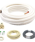 25ft Mini Split Line Set With 1/4 And 1/2 Inch Copper Tubing And 3/8 Inch White PE Thickened Insulated Coil Flared Nuts Included