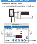 Front view of DIHOOL DC motor controller wiring diagram; shows power adapter, motor, actuator, terminal, panel