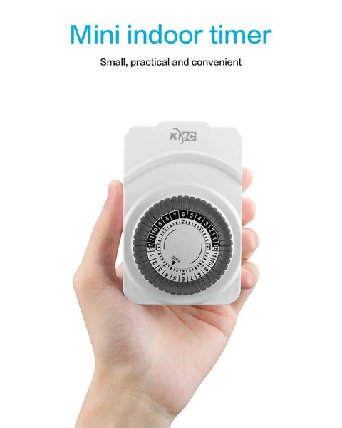 Workhorse 2 Pack Mechanical Outlet Timers Dual Plug-In Switches For Indoor Home Automation white finish mini indoor timer held in hand