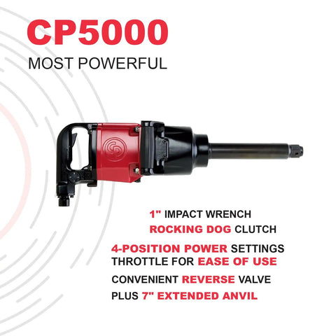 Heavy Duty Air Impact Wrench With Extended 7 Inch Anvil And Beefy D Grip Handle That Smashes Through Stuck Bolts With 2500 Ft Lbs Reverse Torque And 3700 RPM For Tough Garage Grinds And Quick Fleet Upkeep Jobs On The Road Daily - features 1 inch impact wrench with rocking dog clutch.