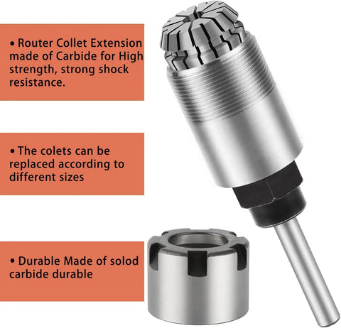 Quarter Inch Shank Router Bit Collet Extension Chuck Converter Adapter That Lets You Run One Half Inch And One Quarter Inch Shank Bits