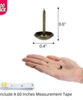 Bronze Upholstery Tacks 100 Pack Decorative Nail Heads For Furniture, 0.4 inch diameter, 0.6 inch length, with measuring tape