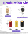 Production size details for 100 Piece PVC Heat Shrink Wine Bottle Capsule Kit With Black Plastic Tops In Killer Gold Black And Red Assortment.