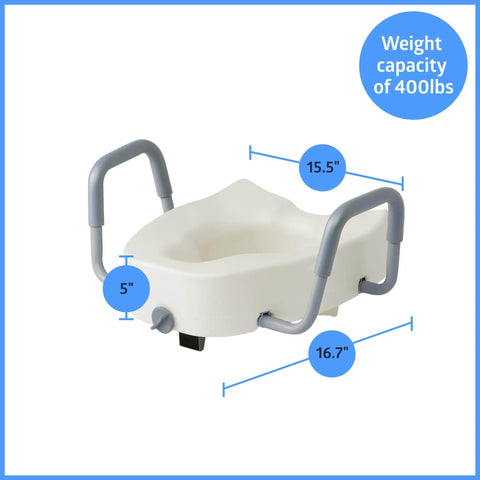 Hella Sturdy Elongated Raised Toilet Seat Riser With Secure Front Clamping Plate And Padded Swivel Armrests Quick Detach Design Keeps Your Balance Rock Solid Always